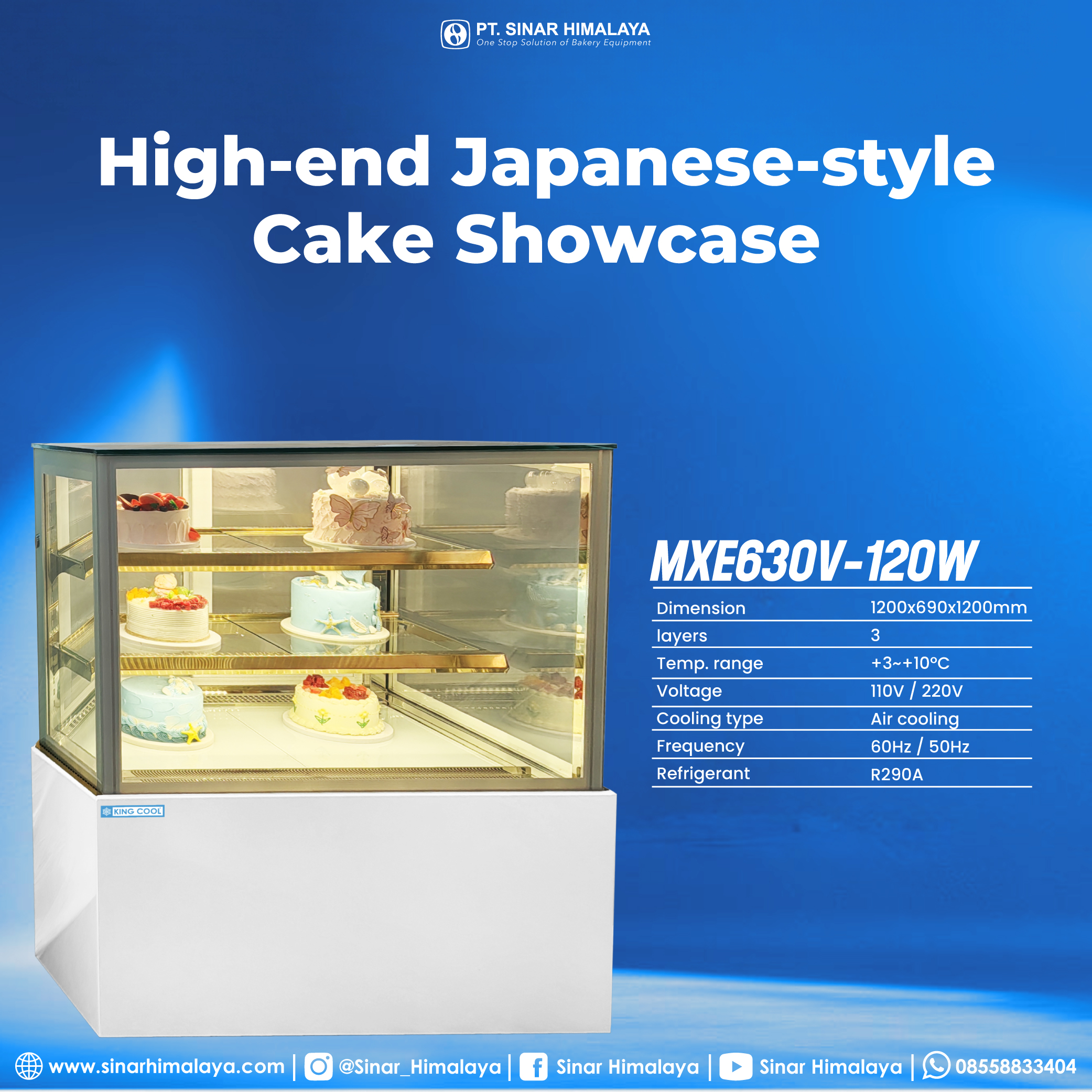 MXE630V-120W WHITE HIGH-END JAPANESE-STYLE RIGHT-ANGLE CAKE DISPLAY - Gambar 2