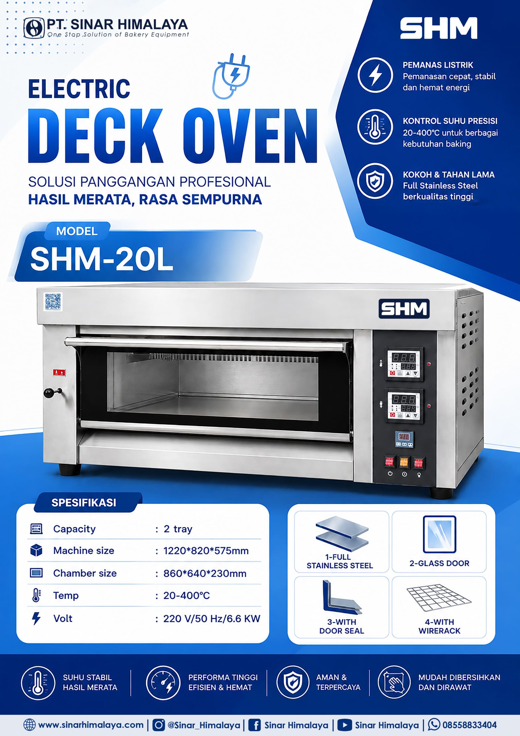 SHM-20L ELECTRIC DECK OVEN 1 DECK 2 TRAYS - Gambar 2